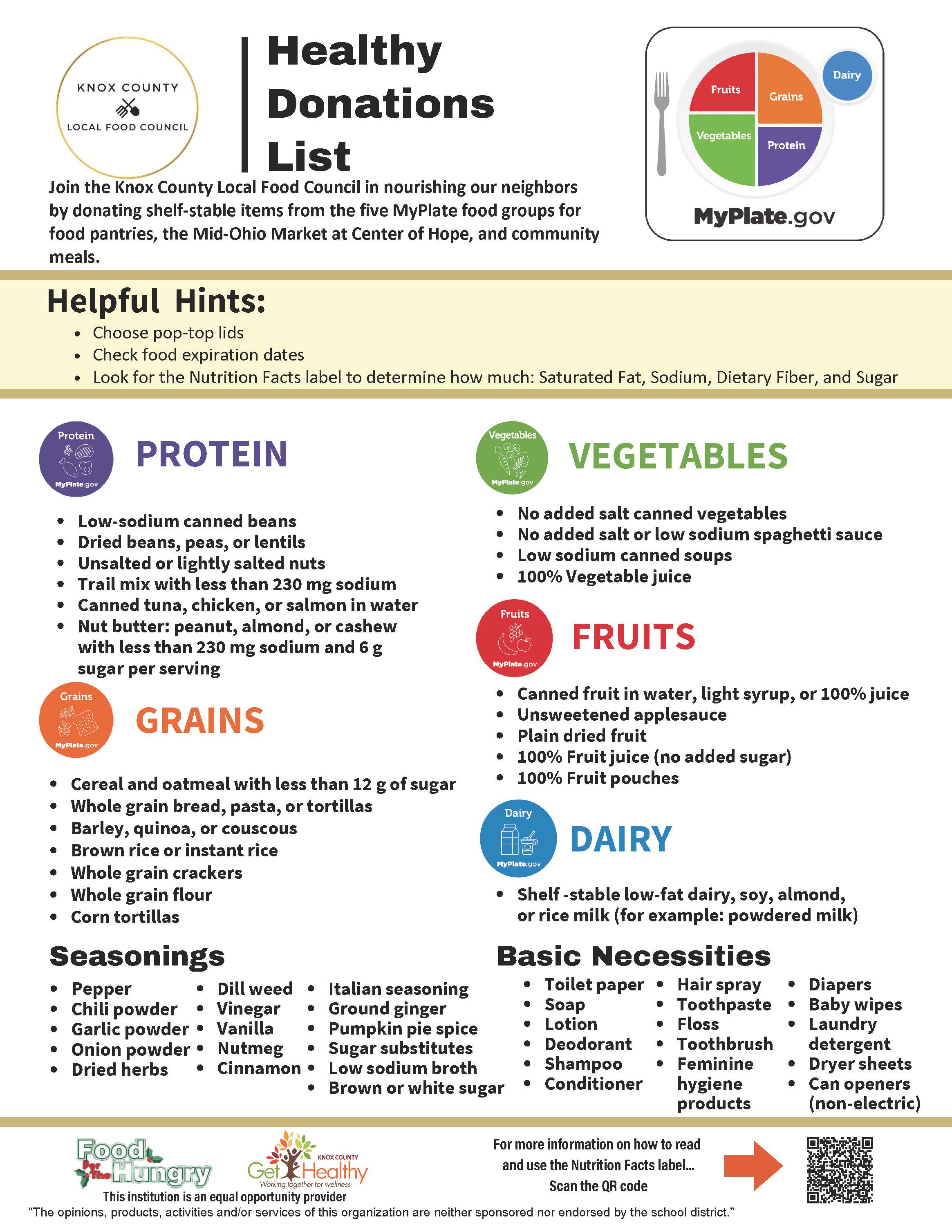 Healthy Donation List
